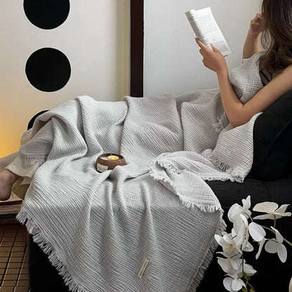 Crinkle Cotton Tassel Throw Blanket